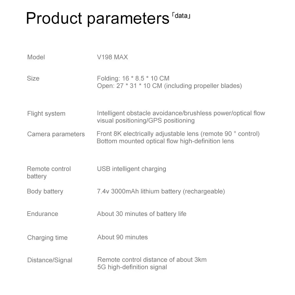 V198GPS GPS Drone — 4K/8K Camera, Laser Obstacle Avoidance, Brushless, 30-Min Flight
