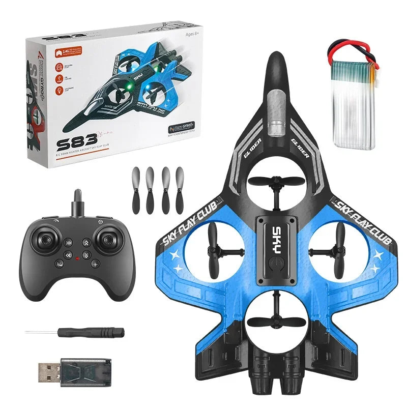 S83 RC Foam Stunt Plane - LED Lights 360° Flips 4CH 2.4G One-Key Start ✈️💥