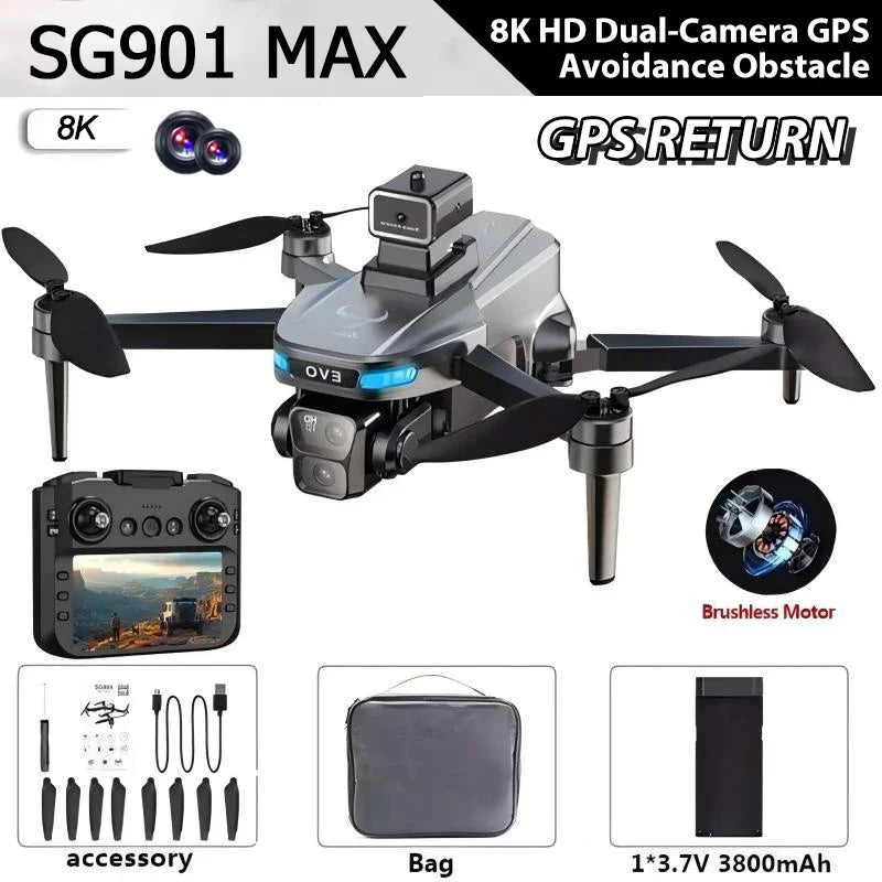 SG901 PRO / MAX GPS Drone — 8K Camera, Obstacle Avoidance, Brushless, 25-Min Flight